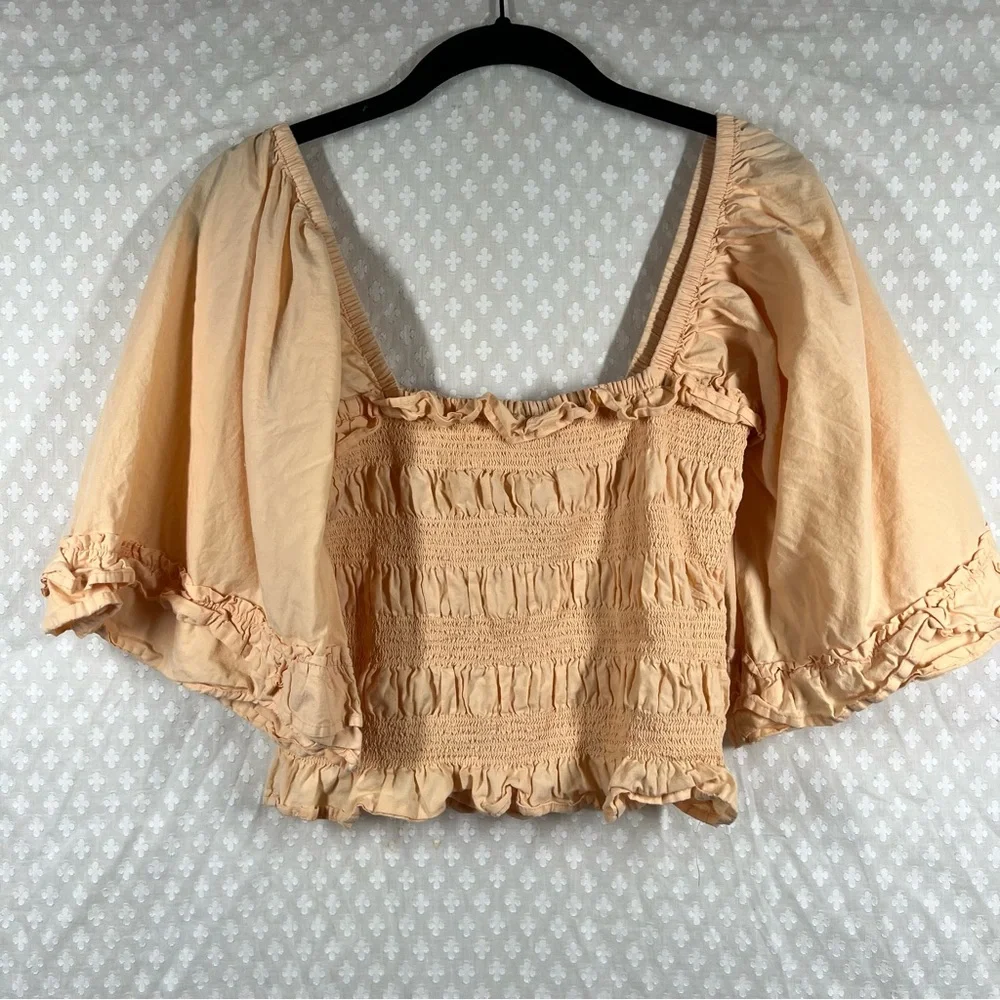 Free People Peach Smocked Bell Sleeve‎ Crop Top